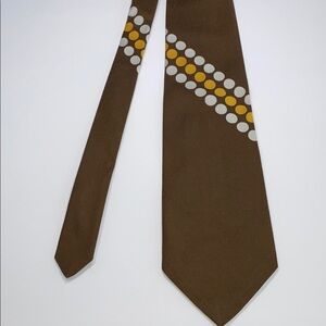 Vintage Golden Clasp Tie Brown Polka Dot Wide Necktie Retro 60s 70s Mens